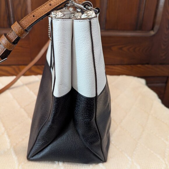 Coach Burough White & Navy Blue Color-Block Leather Rolled Handles Satchel Bag - Picture 5 of 16